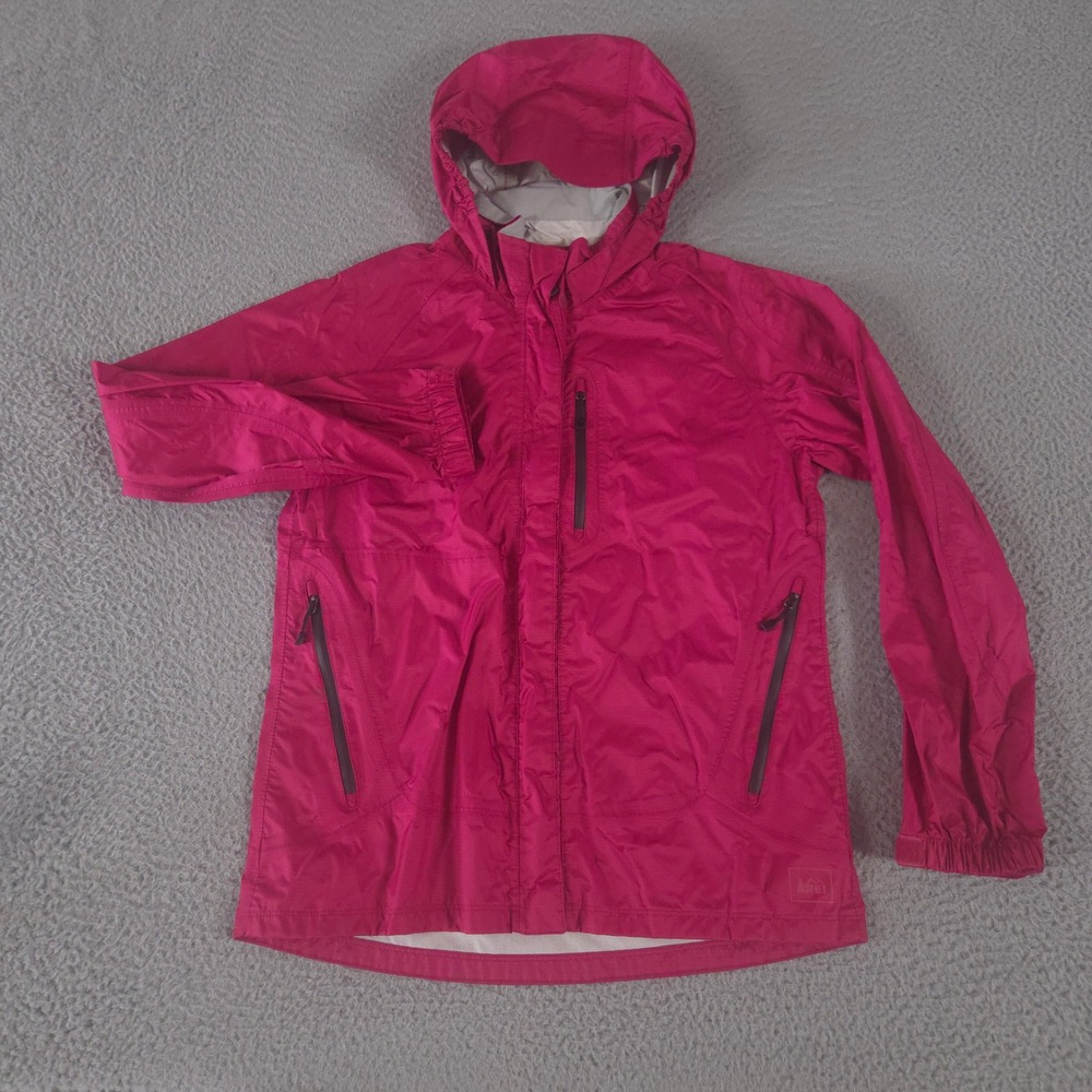 REI Jacket Girls XL 18 Hooded Rain Outdoor Windbreaker Nylon Zip Up Taped Seams